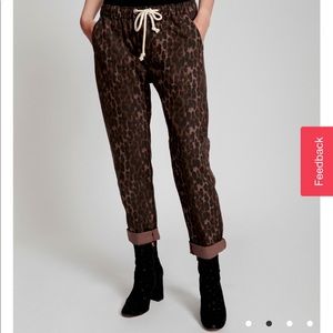 Bronze Leopard Shabbies Drawstring Jeans Denim